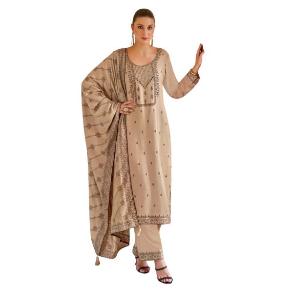 Elegant Beige Embroidered Women’s Salwar Kameez Set with Matching Dupatta - Image 3