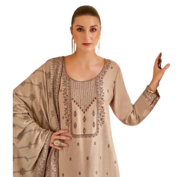 Elegant Beige Embroidered Women’s Salwar Kameez Set with Matching Dupatta - Image 2
