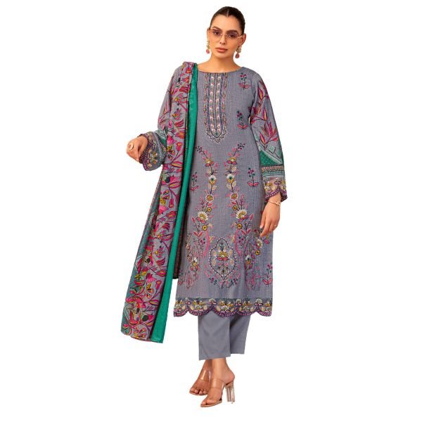 Gray Ethnic Printed Lawn Suit